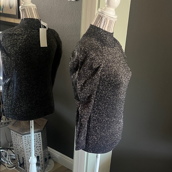 🛑 1 hour sale. Joie, XS, Black and Gold Glitter Puff Sleeve Sweater. NWT. - Picture 6 of 11